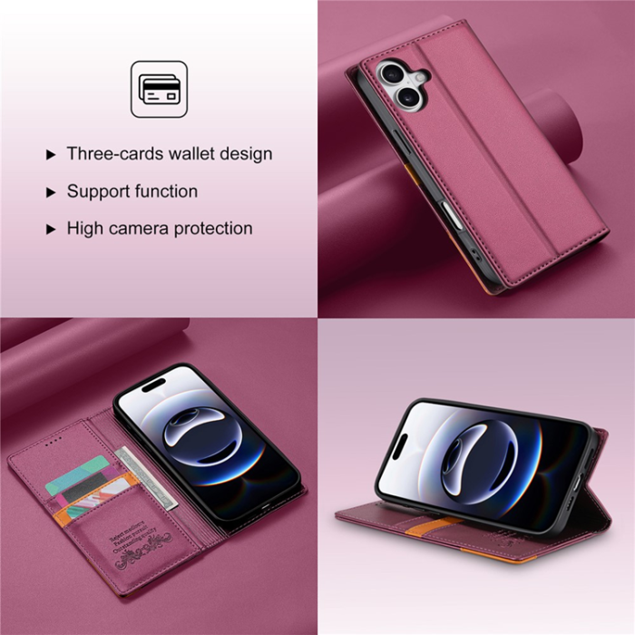 N.BEKUS - N.BEKUS iPhone 17 Plånboksfodral RFID Blocking P3 - Vinröd
