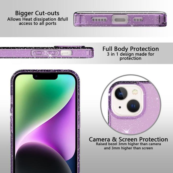 A-One Brand - iPhone 14 Plus Skal Glitter Powder - Transparent Lila