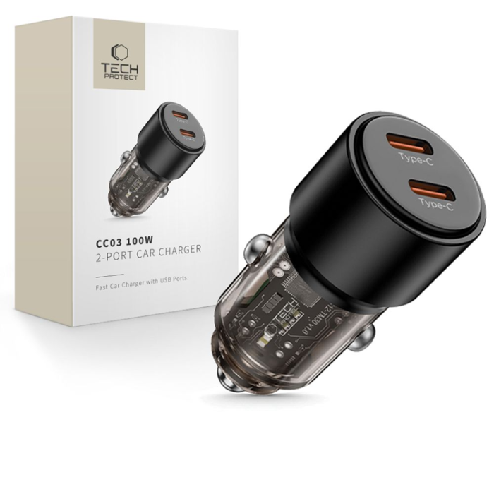 Tech-Protect - Tech Protect Billaddare USB-C Till USB-C 100W - Svart