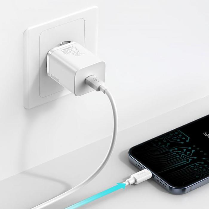 BASEUS - Baseus Super Väggladdare USB-C 20 W - Vit