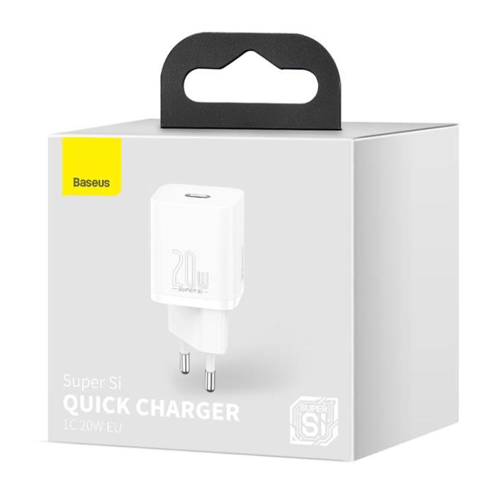 BASEUS - Baseus Super Väggladdare USB-C 20 W - Vit