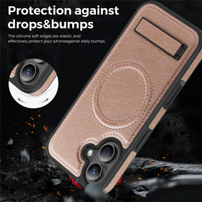 A-One Brand - iPhone 17 Mobilskal MagSafe Kickstand Läder - Roséguld