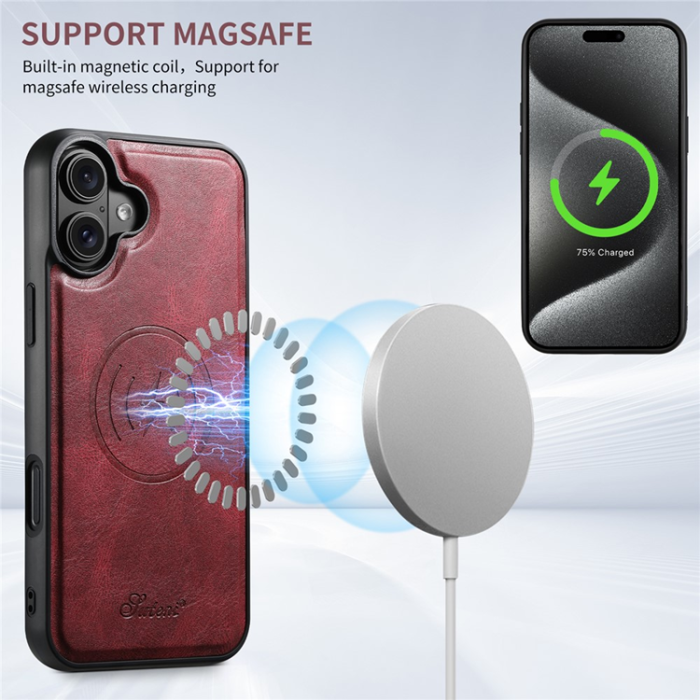 SUTENI - SUTENI iPhone 16 Mobilskal MagSafe Korthållare H17 - Röd