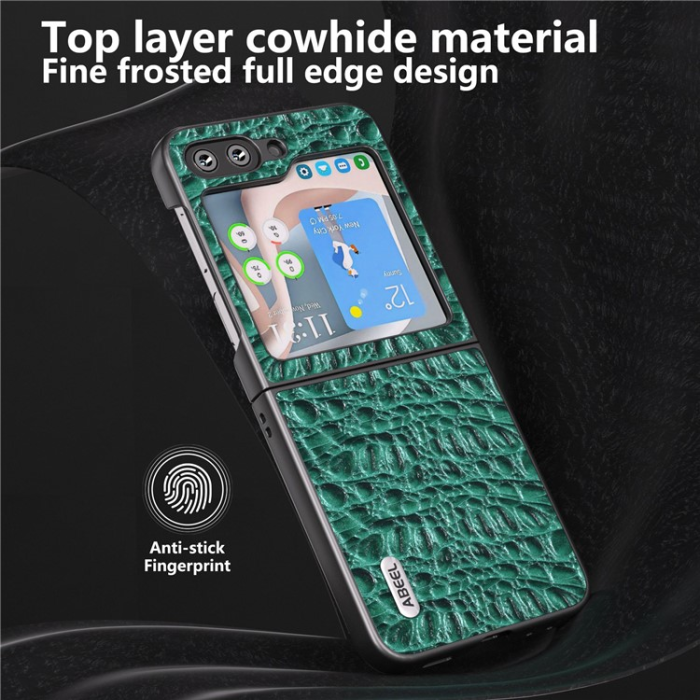 ABEEL - ABEEL Galaxy Z Flip 5 Mobilskal Äkta Läder Cowhide - Grön