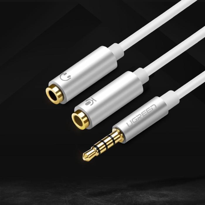 Ugreen - Ugreen Hörlurar Splitter Mini Jack Kabel 3.5 mm AUX Mikrofon 20cm - Silver