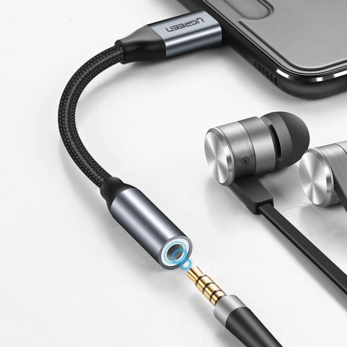 Ugreen - Ugreen 3,5 mm mini jack USB-C hörlur adapter 10cm Grå