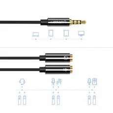 Ugreen - Ugreen 3,5 mm mini jack AUX splitter adapter Kabel 20 cm Svart
