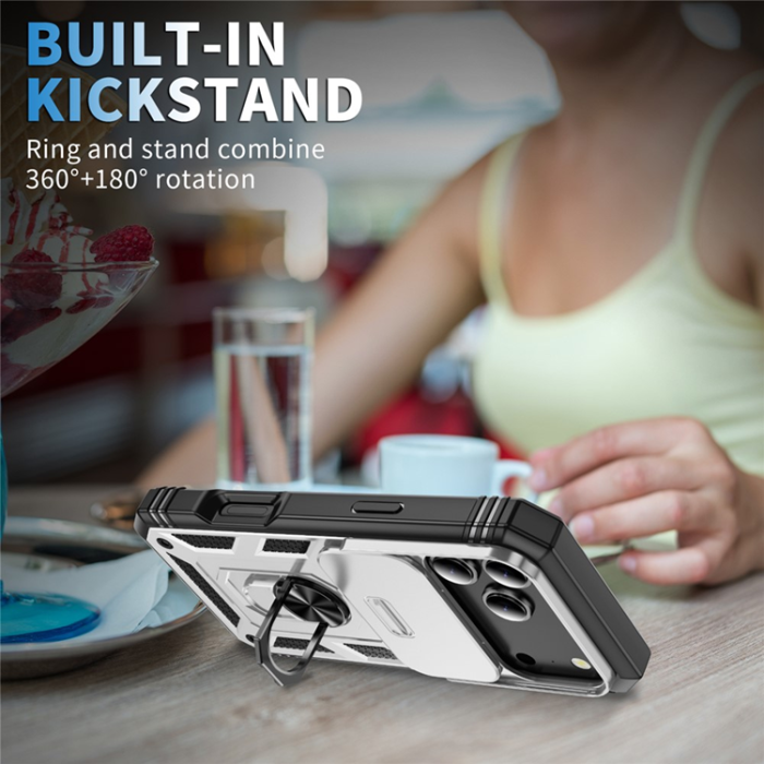 A-One Brand - iPhone 17 Pro Mobilskal Slide Camshield Kickstand - Vit