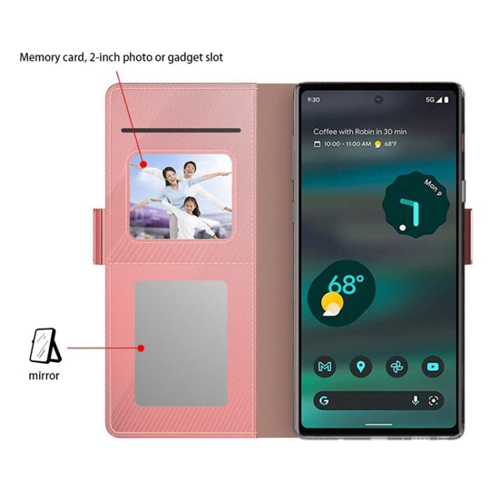A-One Brand - Google Pixel 6a Plånboksfodral Mirror Ultra Slim - Rosa Guld