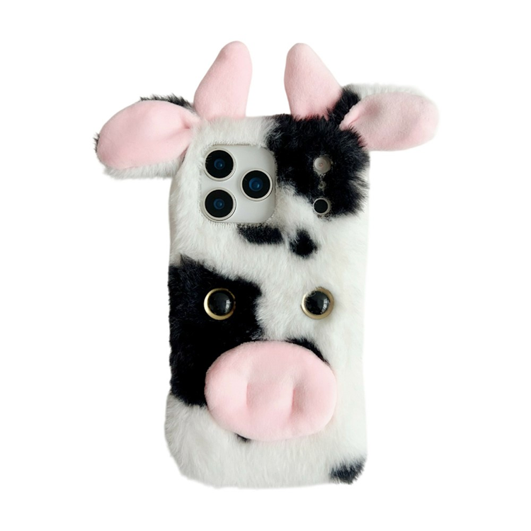 iPhone 17 Pro Max Mobilskal Fluffy Cute Cow Plush TPU - Svart | 2353 | AlltMobil