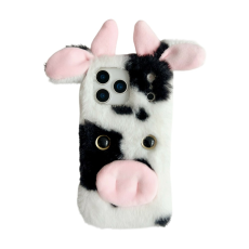 A-One Brand - iPhone 17 Pro Max Mobilskal Fluffy Cute Cow Plush TPU - Svart