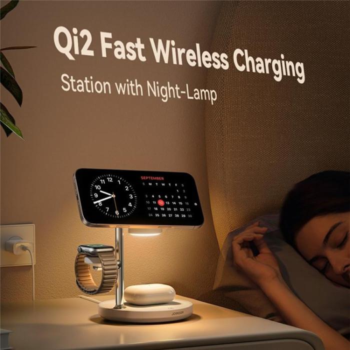 Joyroom - JOYROOM Qi2 Magnetisk Trådlös Laddare iPhone, Apple Watch, Airpods - Vit