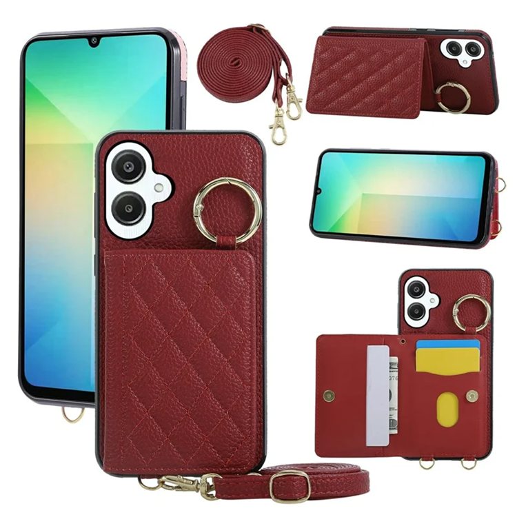 Galaxy A06 4G/5G Mobilskal Korthållare Kickstand Rhombus - Röd | 2353 | AlltMobil