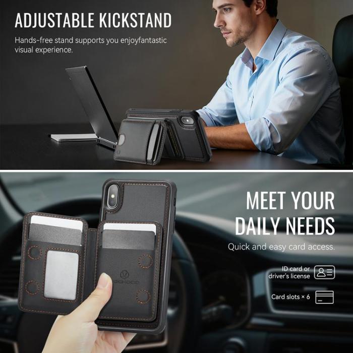 OEM - JEEHOOD iPhone X/XS Mobilskal KonstLäder MagSafe med Kortfack - Svart