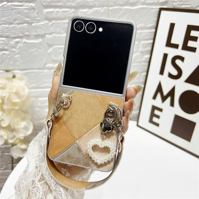 A-One Brand - Galaxy Z Flip 7 Mobilskal Retro Rhombus Med Love Pendant