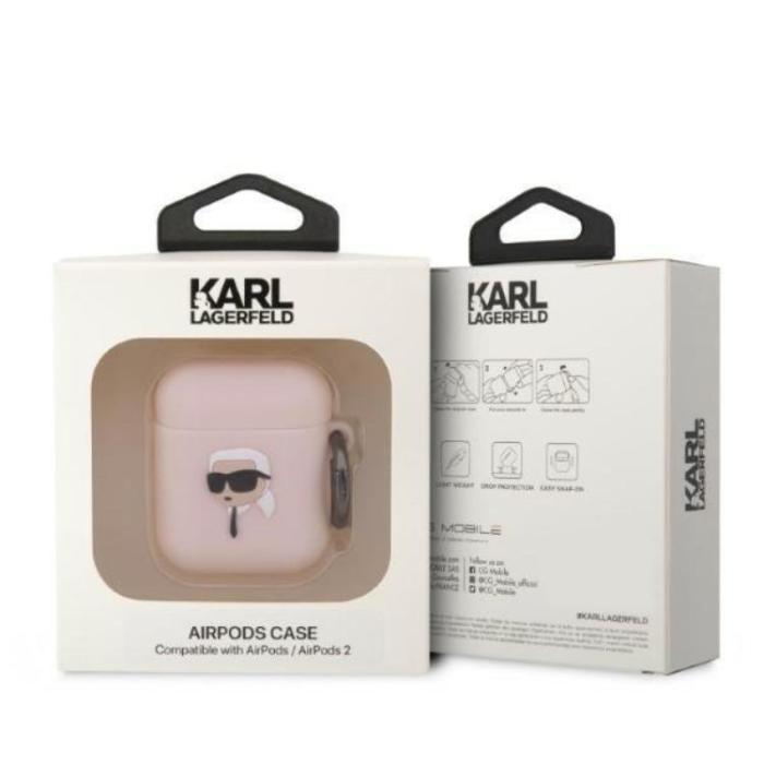 KARL LAGERFELD - Karl Lagerfeld AirPods 1/2 Skal Silicone Karl Head 3D - Rosa