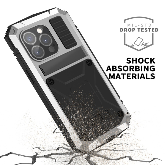 R-JUST - R-JUST iPhone 15 Pro Max Mobilskal med Härdat Glas - Silver