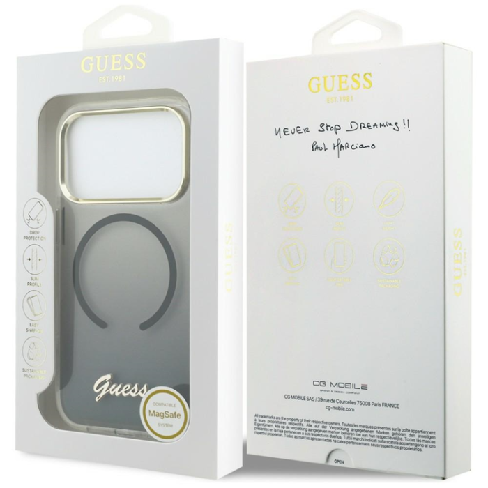 Guess - Guess Mobilskal För iPhone 17 Pro Max MagSafe IML Gradient Script Metal - Svart