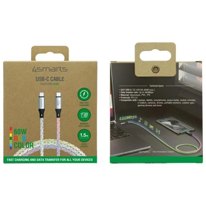 4smarts - 4smarts USB-C Till USB-C Kabel 60W 1.5m RGB
