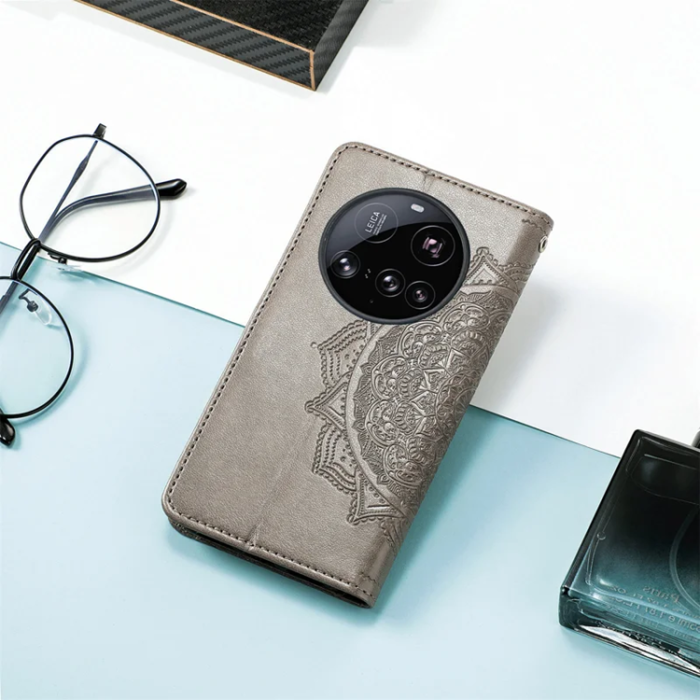 A-One Brand - Xiaomi 15 Ultra Plånboksfodral Mandala Flower Läder - Grå