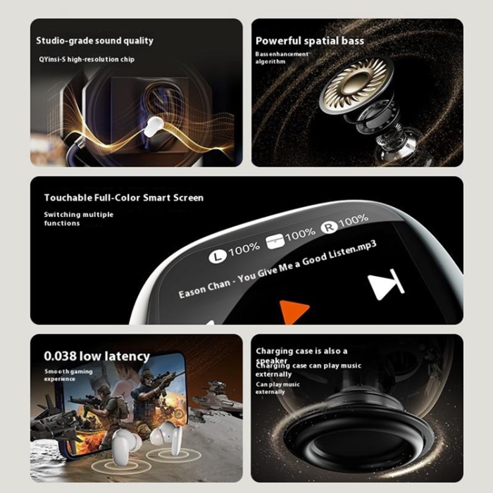 A-One Brand - Trådlösa Hörlurar med Pekskärm i Fullfärg In-Ear Bluetooth S09