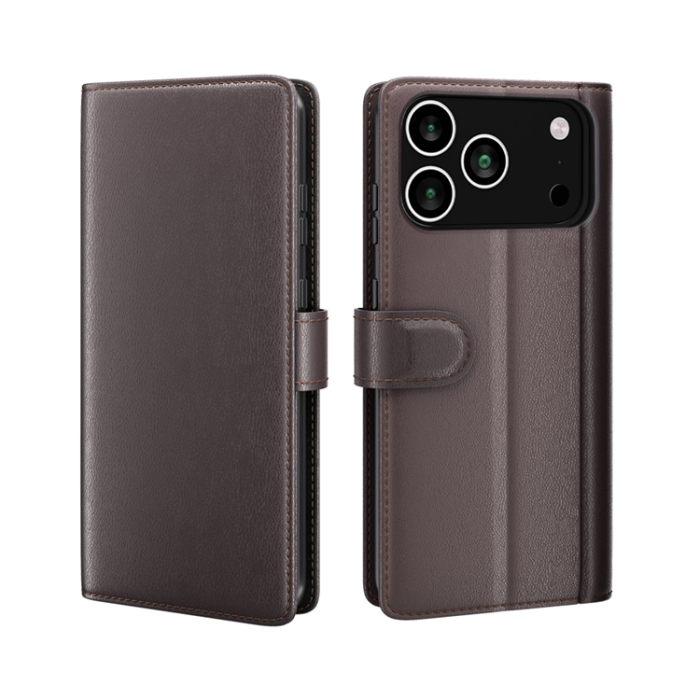 A-One Brand - iPhone 17 Pro Max Plånboksfodral Äkta Läder - Brun
