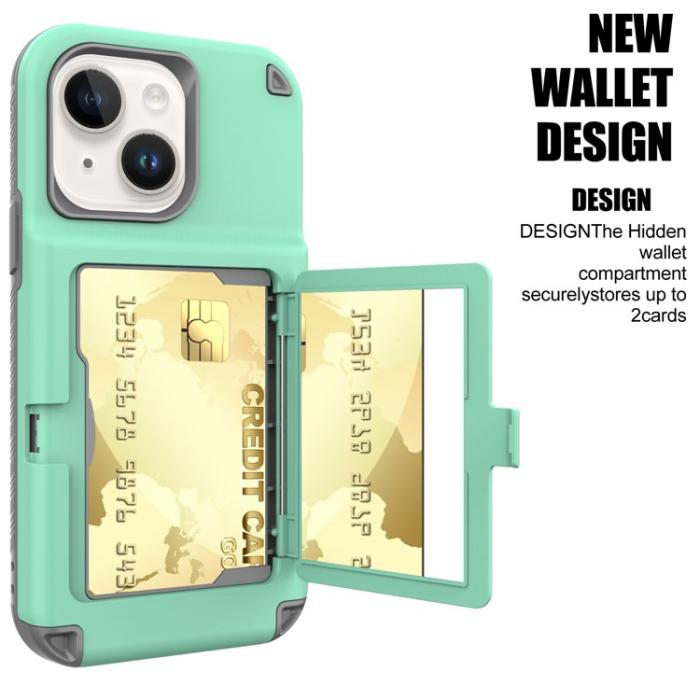 OEM - iPhone 14 Plus Skal Korthållare Mirror Kickstand - Grön