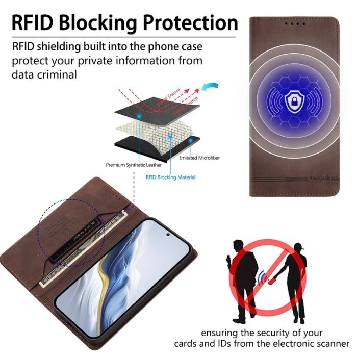 OEM - RINACASIS Samsung Galaxy A57 Plånboksfodral Konstläder RFID Skydd - Brun