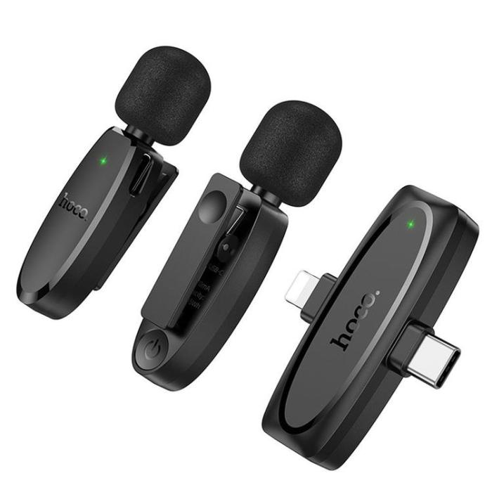 Hoco - HOCO 2-st Trådlös Lavaliermikrofon Lightning, USB-C L15 - Svart