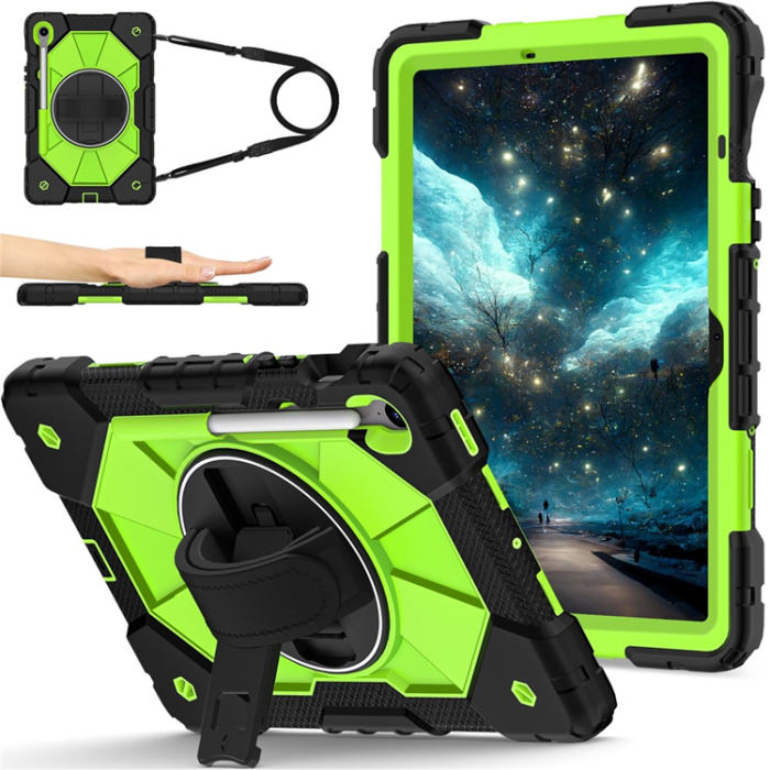 A-One Brand - Galaxy Tab S10 FE/S9 FE/S9 Skal Kickstand med Rem - Gulgrön