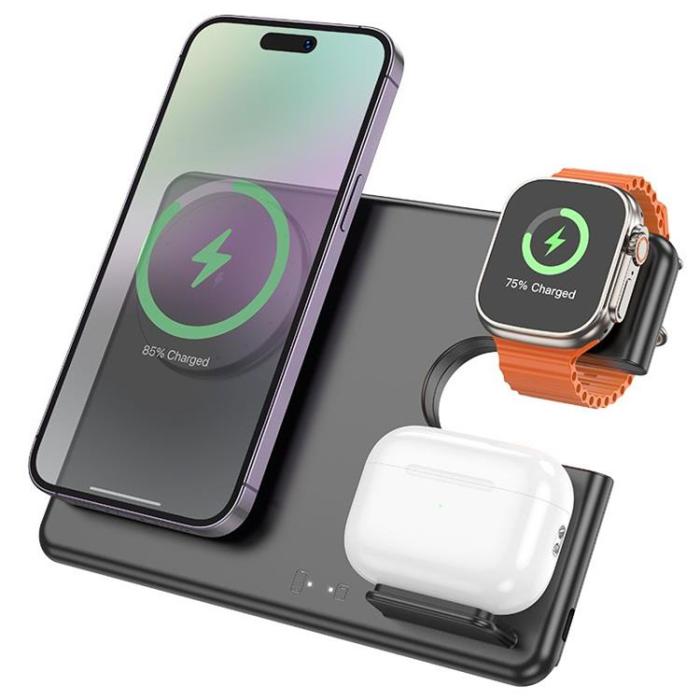Hoco - HOCO 3-in-1 Trådlös laddare iPhone - Apple Watch - Airpods - Svart