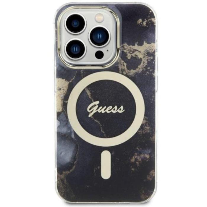 Guess - Guess iPhone 14 Pro Max Mobilskal MagSafe Guld Marble - Svart
