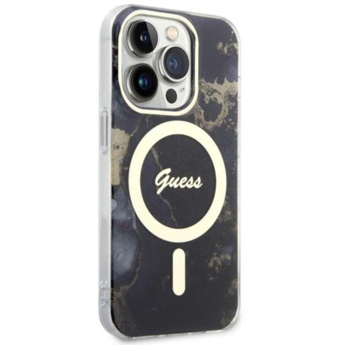 Guess - Guess iPhone 14 Pro Max Mobilskal MagSafe Guld Marble - Svart