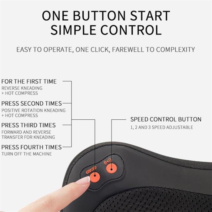 A-One Brand - 8-Node Massagekudde med Värme Plug-in - Svart