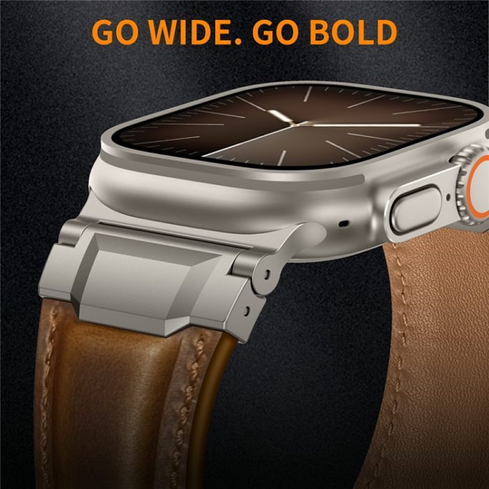 A-One Brand - Apple Watch (42/44/45/46/49mm) Armband Cowhide Läder - Brun/Titanium