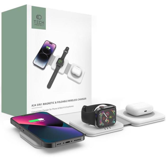 Tech-Protect - Tech-Protect 3-i-1 Magsafe Trådlös laddare iPhone/Apple Watch/AirPods- Vit