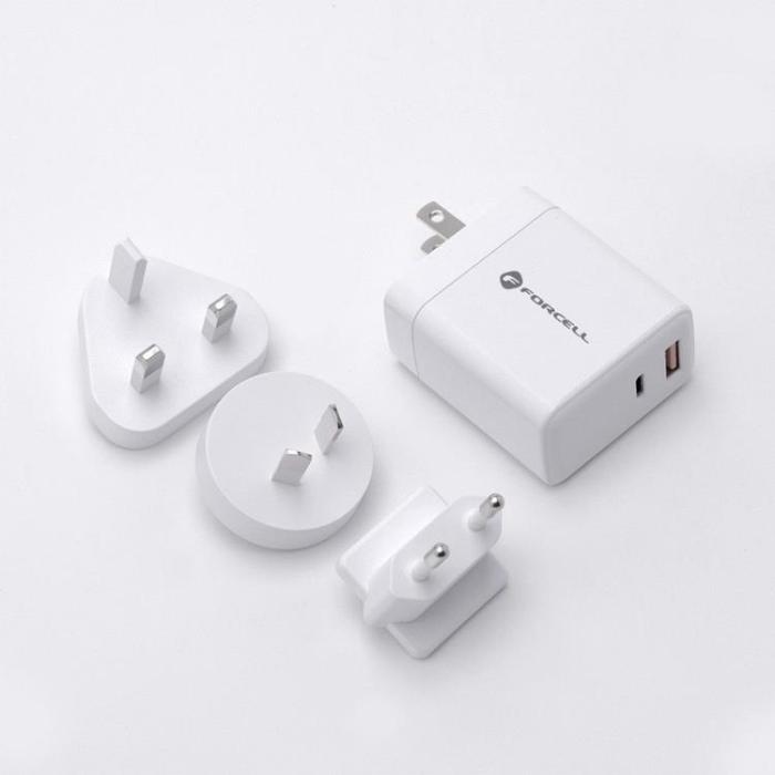 Forcell - Forcell F-Energy 3in1 Väggladdare 45W USB-C/USB-A med utbytbara pluggar