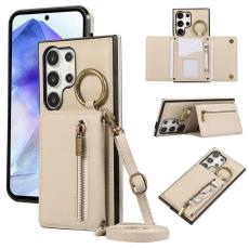 OEM - Pl&aring;nboksfodral f&ouml;r Samsung Galaxy S26 Ultra Konstl&auml;der Kickstand - Beige