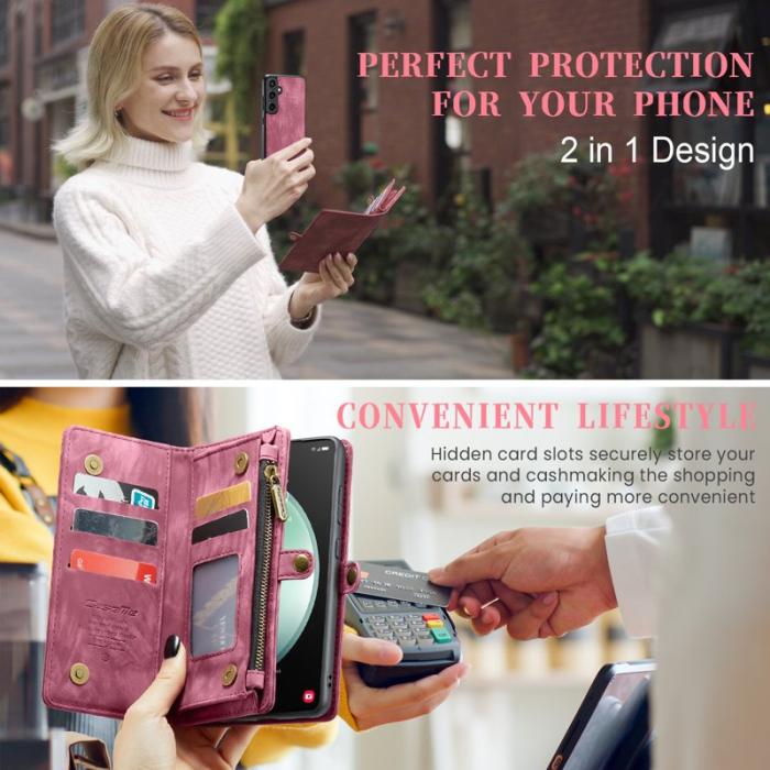Caseme - CASEME 008 Konstläder Plånboksfodral för Samsung Galaxy S23 FE - Röd