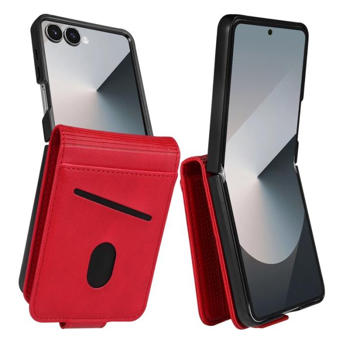 AZNS - AZNS Samsung Galaxy Z Flip7 Fodral Card Holder KonstLäder - Röd
