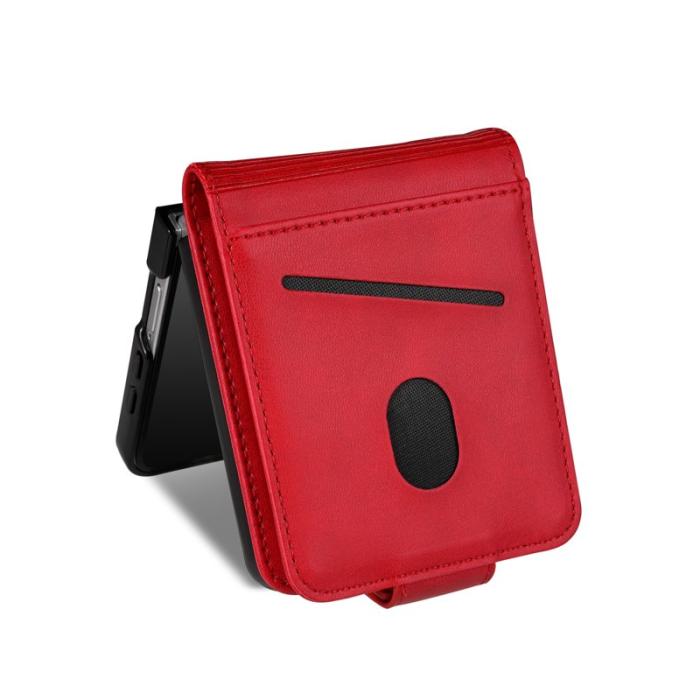 AZNS - AZNS Samsung Galaxy Z Flip7 Fodral Card Holder KonstLäder - Röd