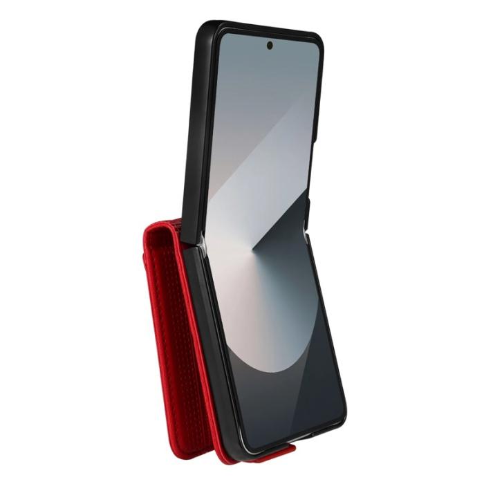 AZNS - AZNS Samsung Galaxy Z Flip7 Fodral Card Holder KonstLäder - Röd