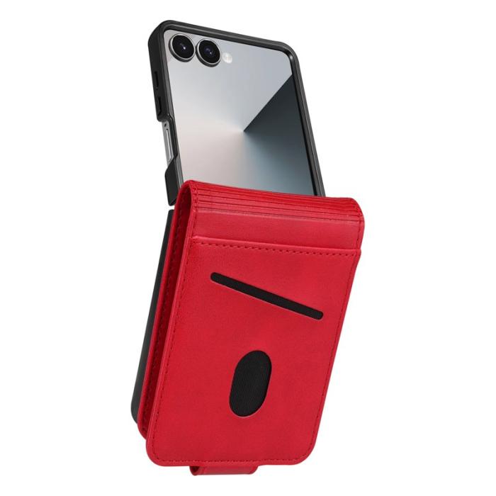 AZNS - AZNS Samsung Galaxy Z Flip7 Fodral Card Holder KonstLäder - Röd