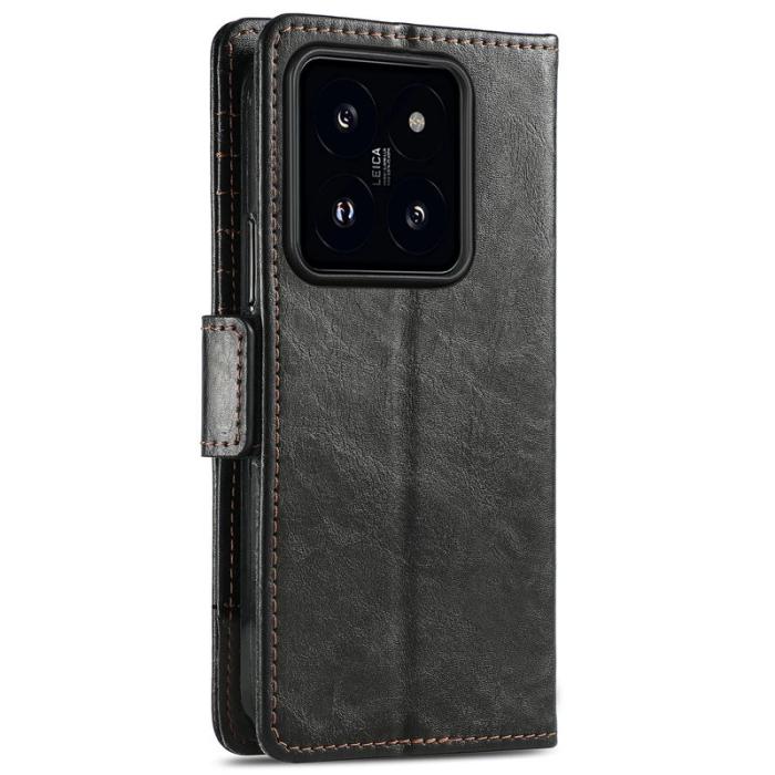 CASENEO - CASENEO Xiaomi 14T Pro Plånboksfodral Konstläder Ställ med RFID - Svart