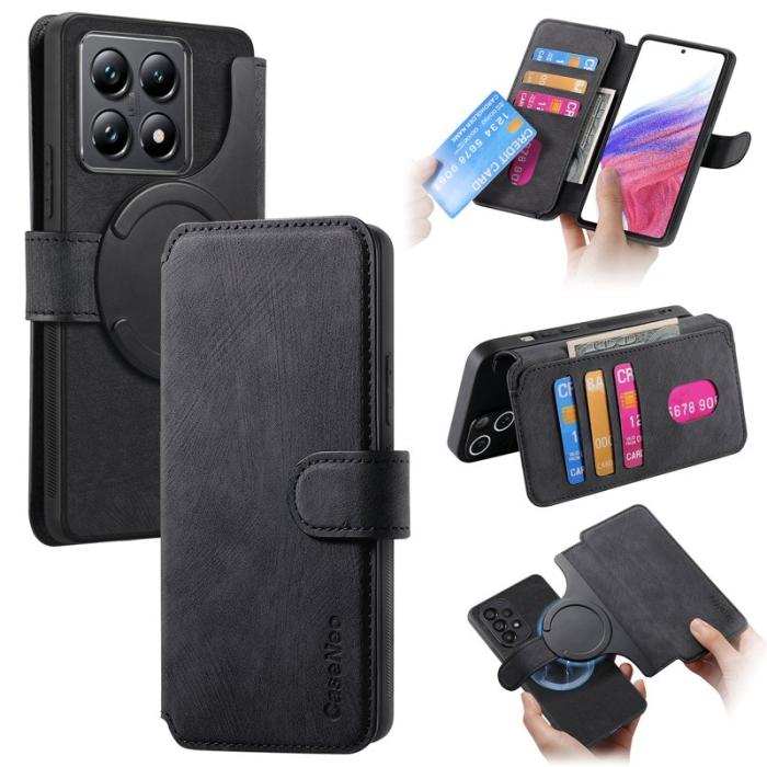 CASENEO - CASENEO Xiaomi 14T Pro Magnetiskt Plånboksfodral Konstläder - Svart