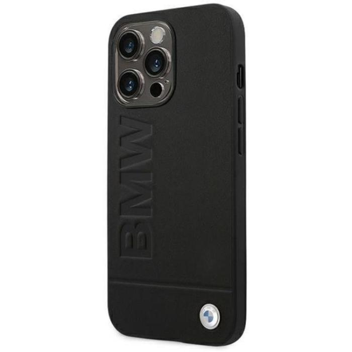 BMW - BMW iPhone 14 Pro Max Skal Läder Stamp - Svart
