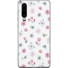 Gustaf - Mobilskal till Huawei P30 med Blommor och fj&auml;rillar