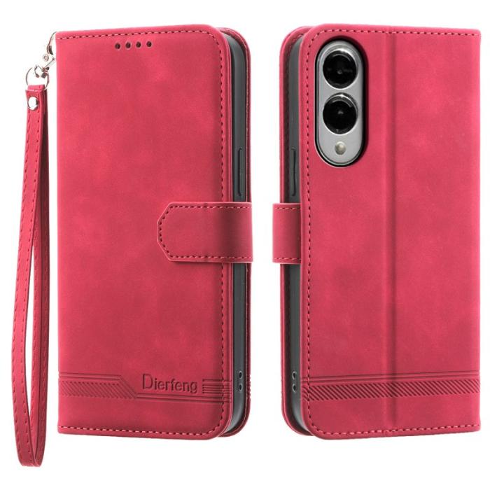 DIERFENG - DIERFENG DF-03 Samsung Galaxy S25 Edge Plånboksfodral Konstläder - Röd