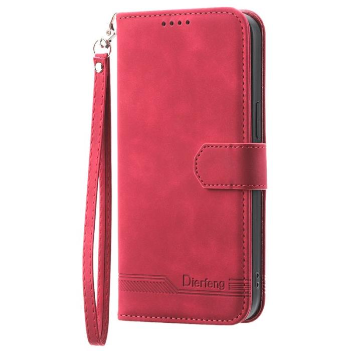 DIERFENG - DIERFENG DF-03 Samsung Galaxy S25 Edge Plånboksfodral Konstläder - Röd
