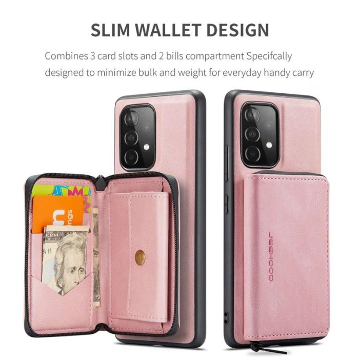 JEEHOOD - JEEHOOD Detachable Zipper Wallet Mobilskal för Samsung Galaxy A32 5G - Rosa